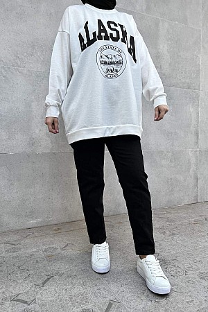 Alaska Baskılı Sweatshirt - Beyaz