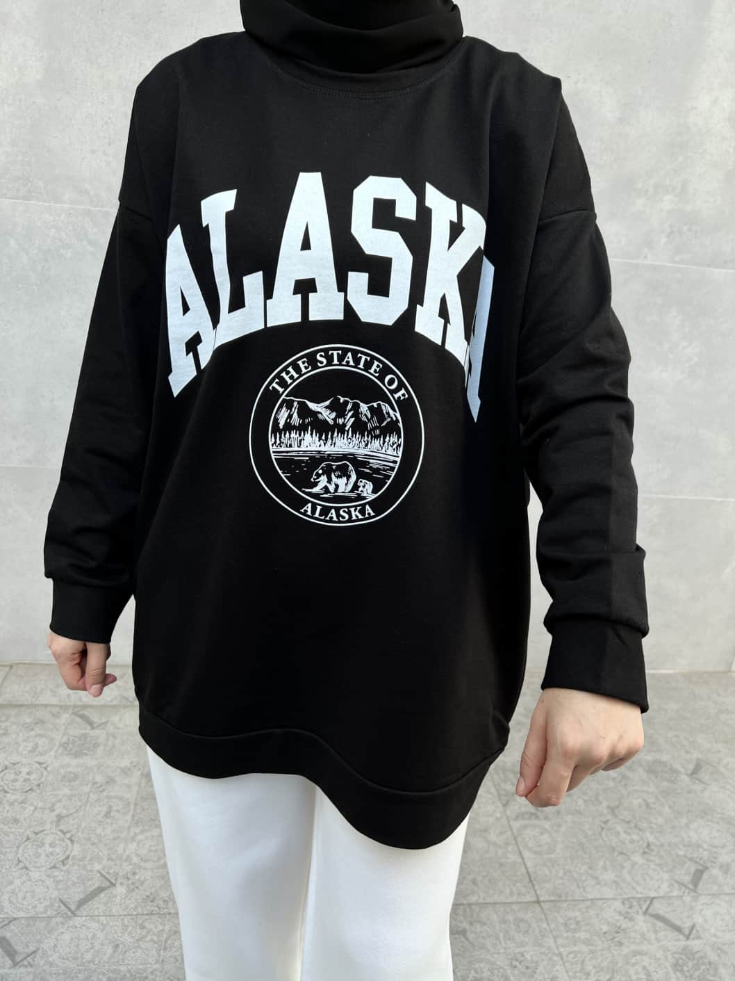 Alaska Baskılı Sweatshirt - Siyah