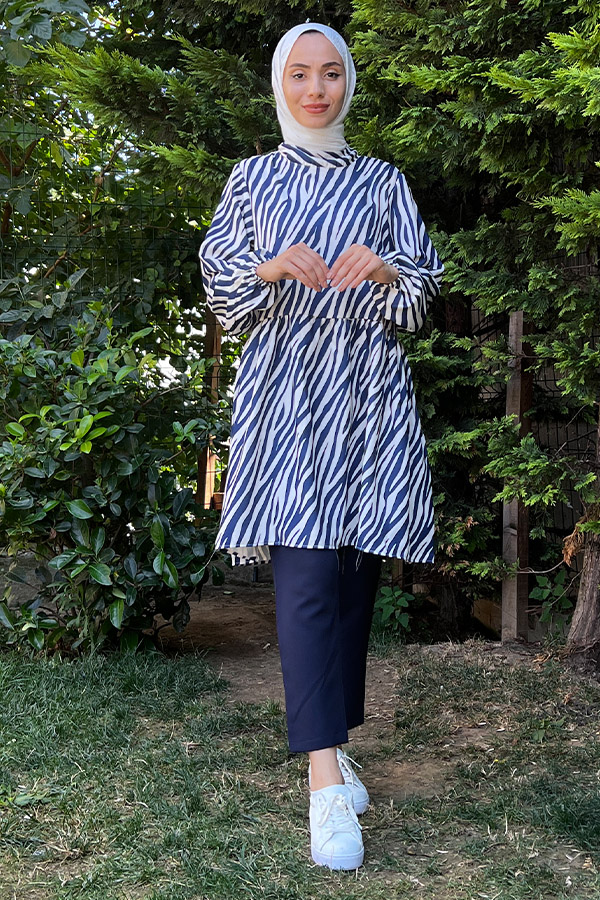 Zebra Desenli Tunik - Mavi