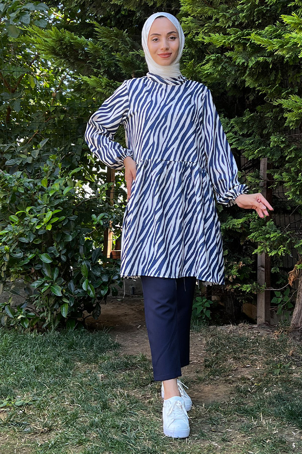 Zebra Desenli Tunik - Mavi