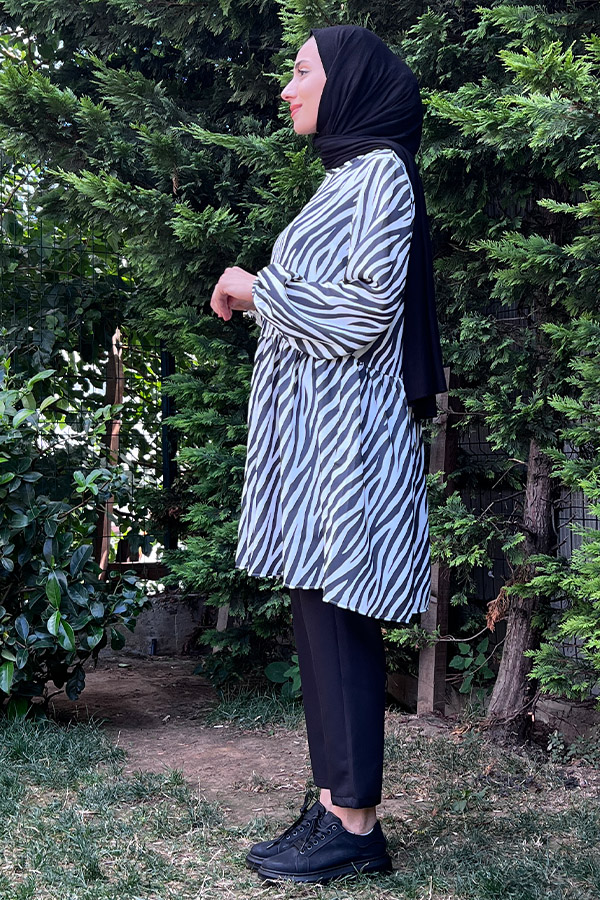 Zebra Desenli Tunik - Siyah