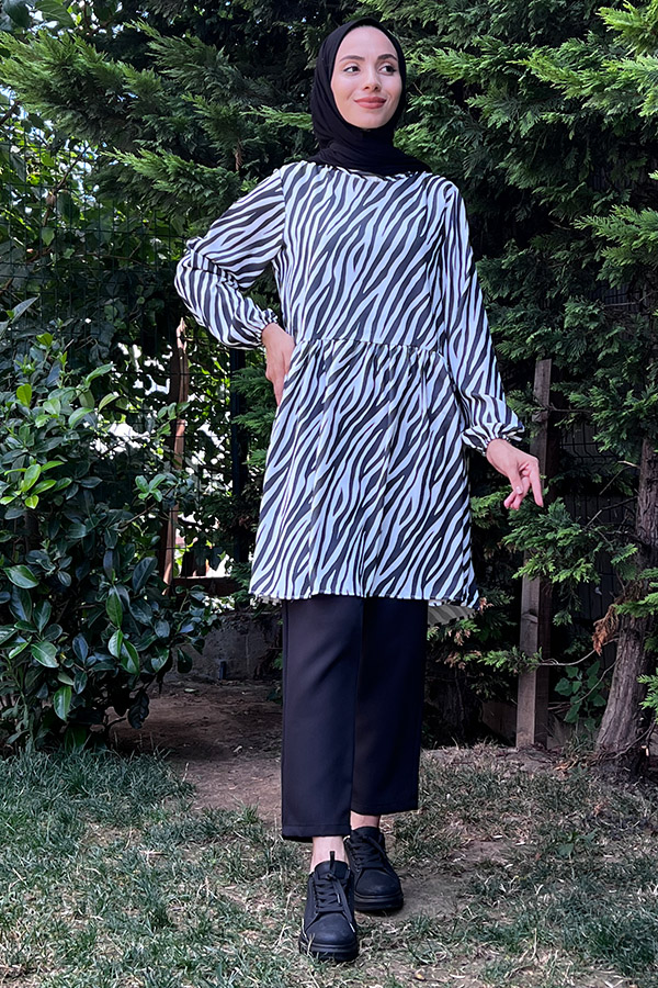 Zebra Desenli Tunik - Siyah